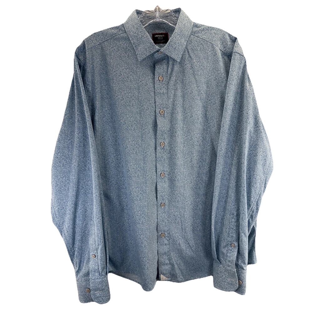 UNTUCKit Shirt Mens Med Blue Print Floral Long Sleeve Bell Performance Stretch
